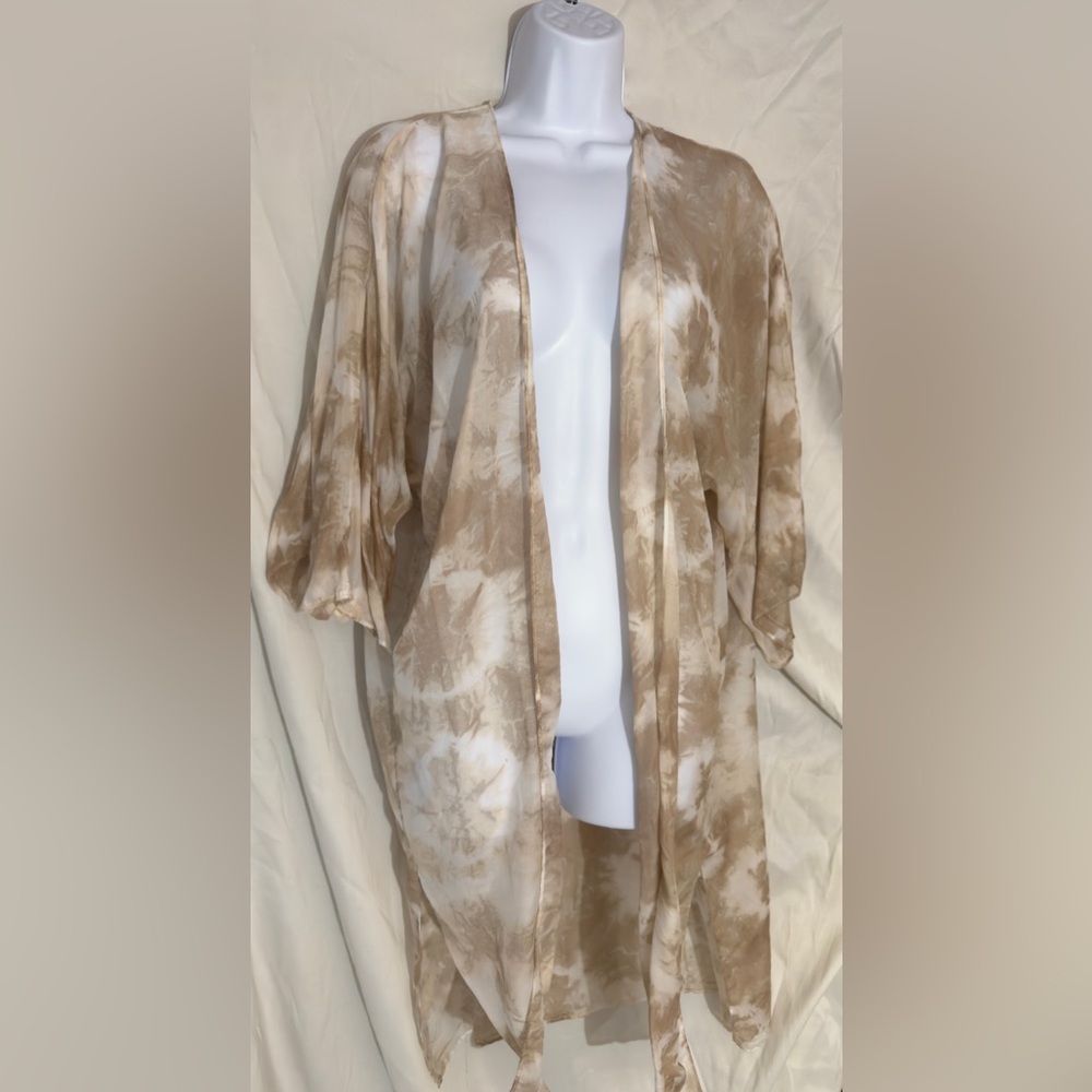 Beige Tie-Dye Kimono Cardigan